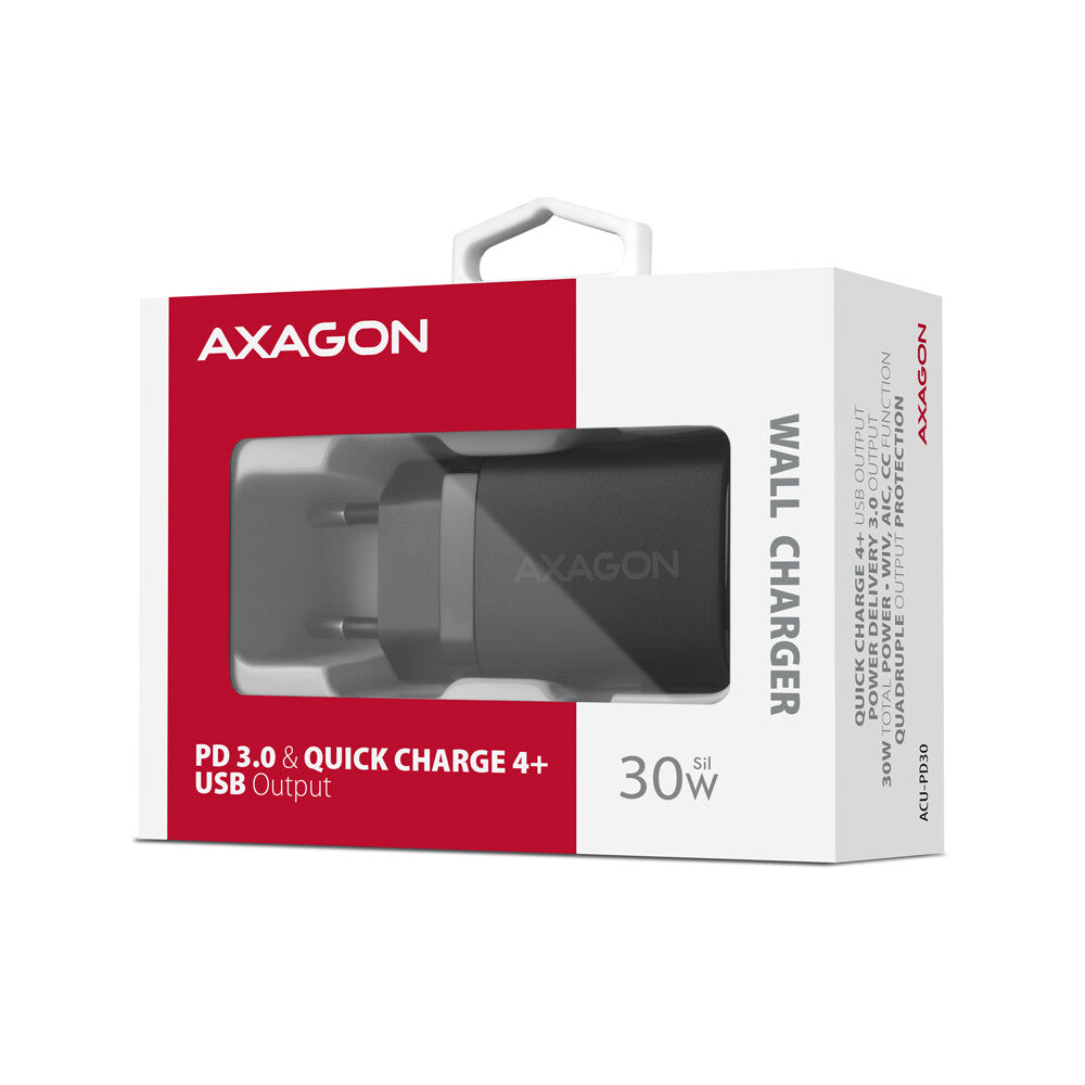 Axagon ACU-PD30 oplader til mobil enhed Mobiltelefon, Smartphone, SmartWatch, Tablet, Universel, Ur Sort Vekselstrøm Hurtig opladning Indendørs