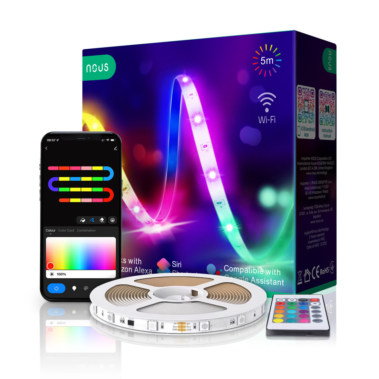 Nous 5907772033739 intelligent belysning Intelligent strimmellys Wi-Fi
