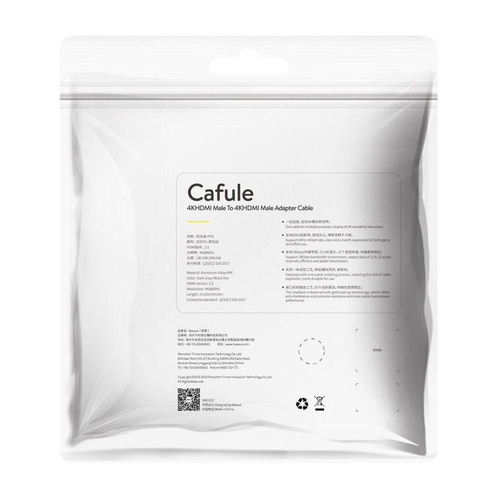 Baseus Cafule HDMI / HDMI 2.0 4K 60 Hz 3D 18 Gbps kabel 3 m - sort