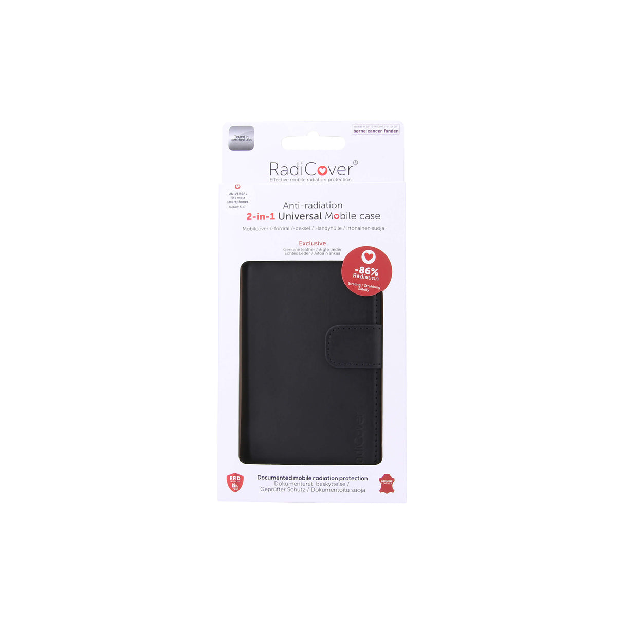 Radicover Strålingsbeskyttelse Wallet Læder Universal Medium 5 5,4" 2in1 Magnetcover Sort