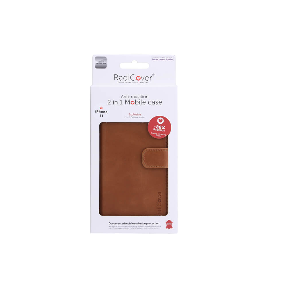 Radicover Strålingsbeskyttelse Wallet Læder I Phone 11 2in1 Magnetcover Brun
