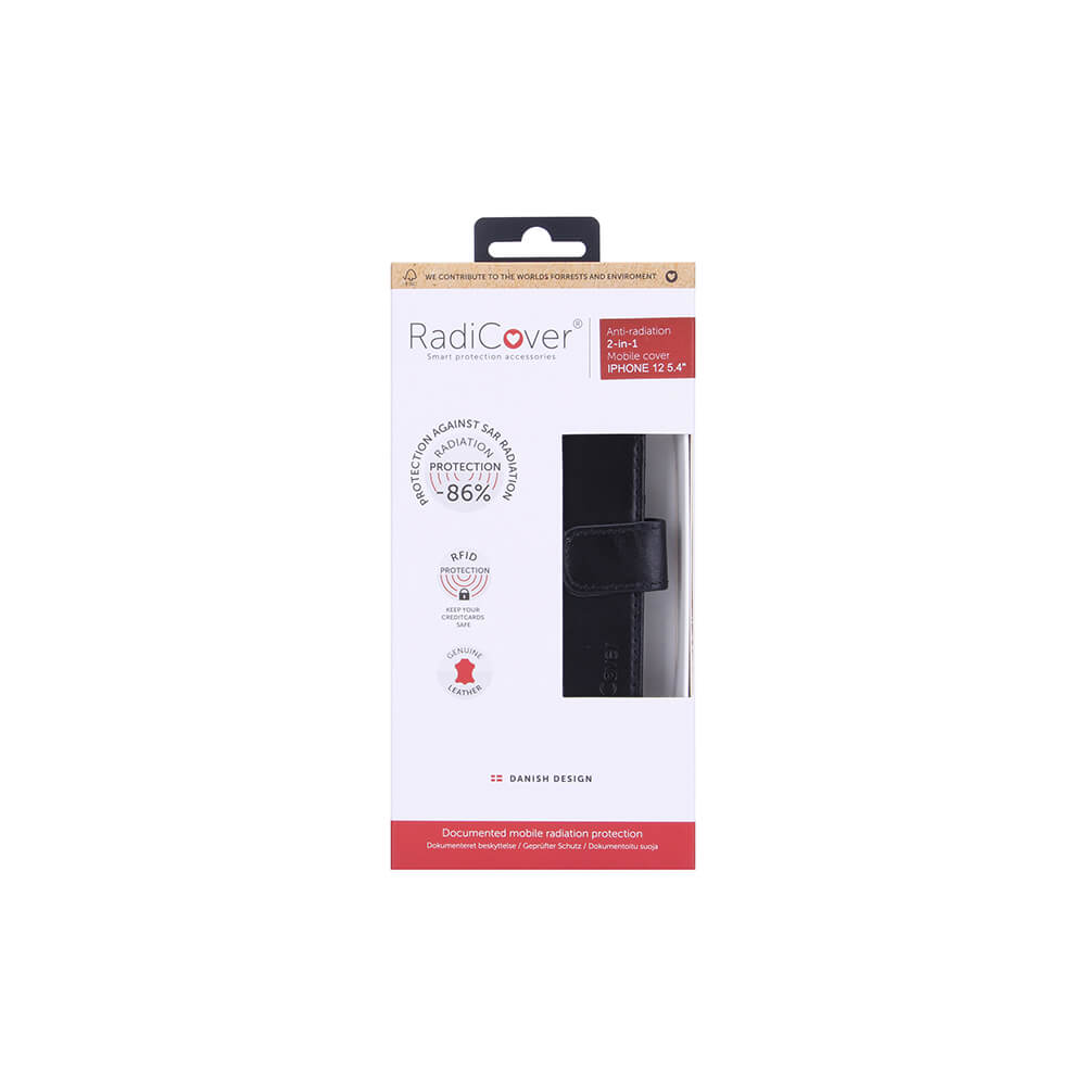 Radicover Strålingsbeskyttelse Wallet Læder I Phone 12 Mini 2in1 Magnetcover Sort