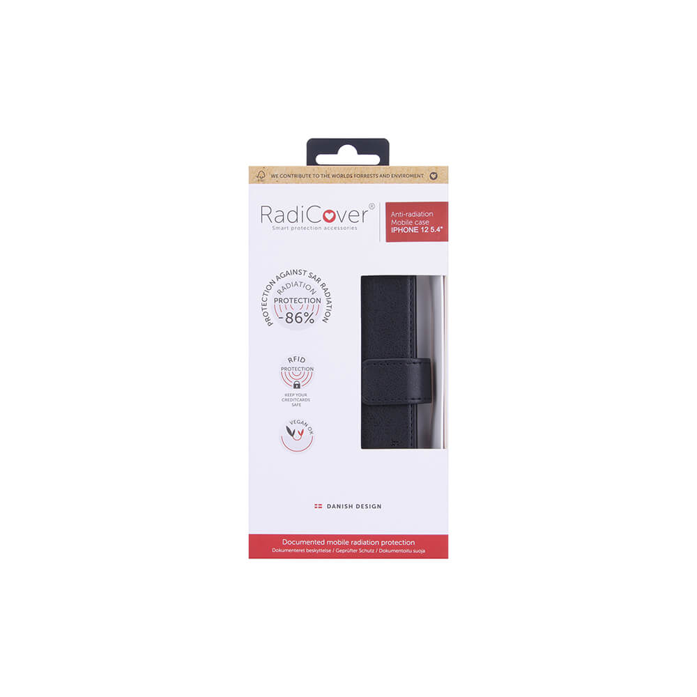 Radicover Strålingsbeskyttelse Wallet Pu I Phone 12 Mini Flipcover Sort