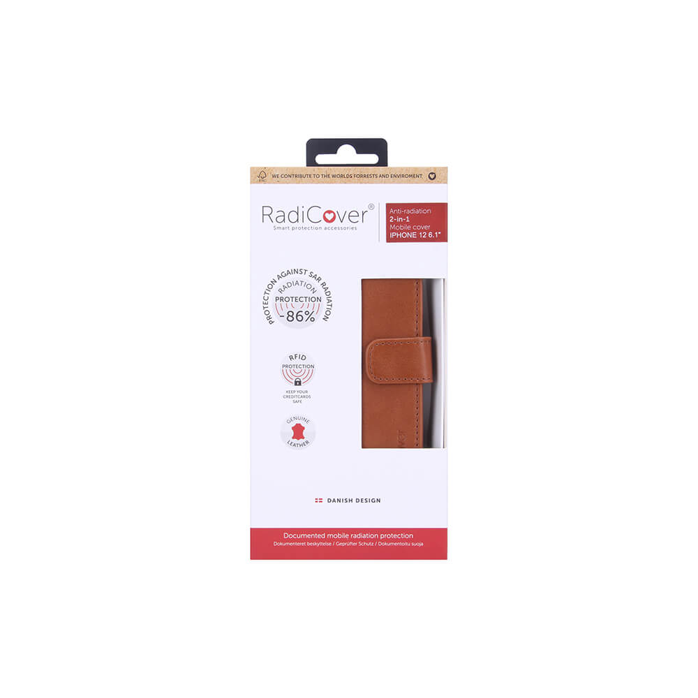Radicover Strålingsbeskyttelse Wallet Læder I Phone 12/12 Pro 2in1 Magnet Brun