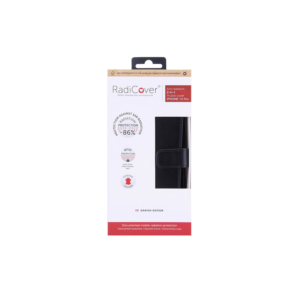 Radicover Strålingsbeskyttelse Wallet Læder I Phone 13 Pro 2in1 Magnetcover Sort Rfid