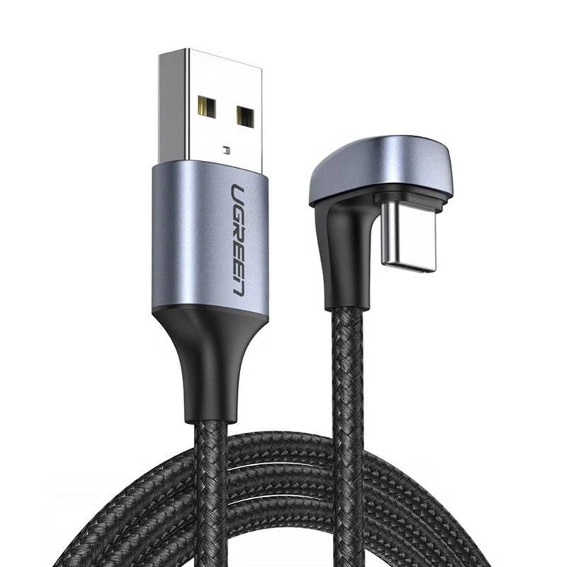 Ugreen nylon vinklet kabel USB-kabel - USB Type C 1 m 3 A 18 W Hurtig opladning AFC FCP for spillere grå (70313)