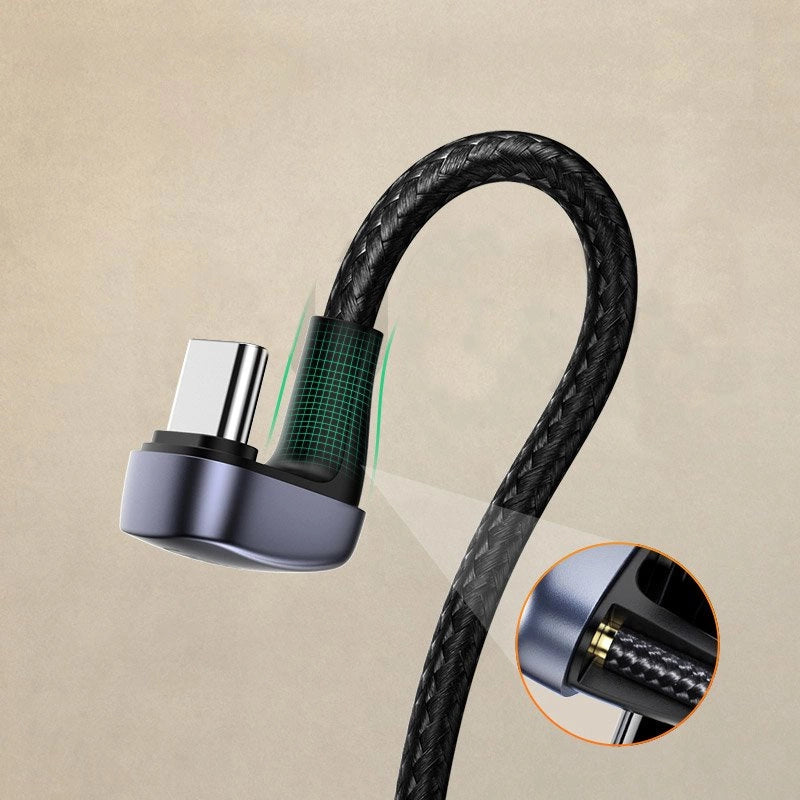 Ugreen nylon vinklet kabel USB - USB Type C kabel 2 m 3 A 18 W Hurtig opladning AFC FCP for spillere grå (70315)