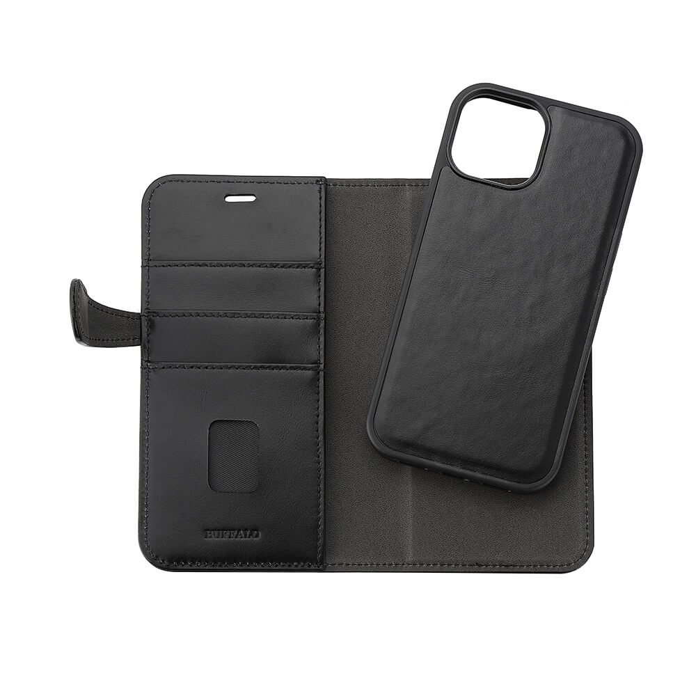 BUFFALO 2in1 Læder 3 kort MagSerie iPhone 15 Sort