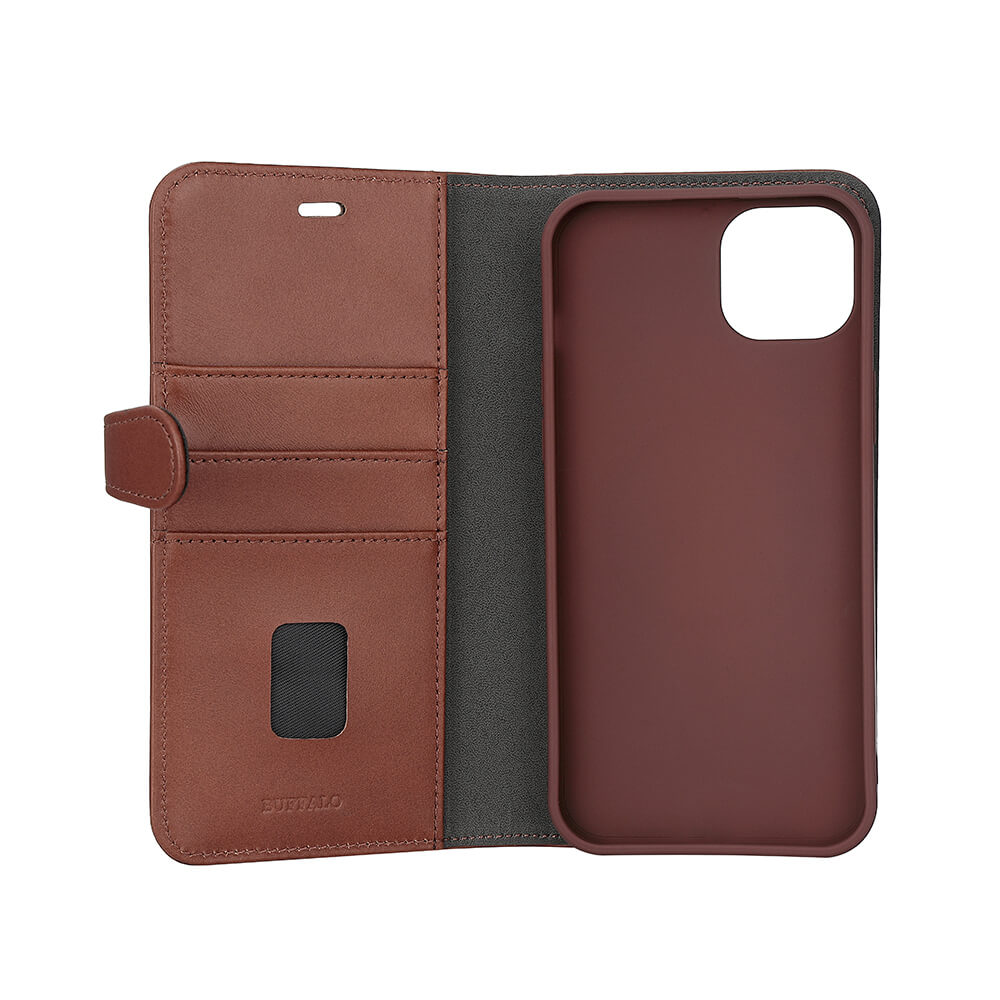 BUFFALO 2in1 Leather 3 card MagSerie iPhone 15 Plus Brun