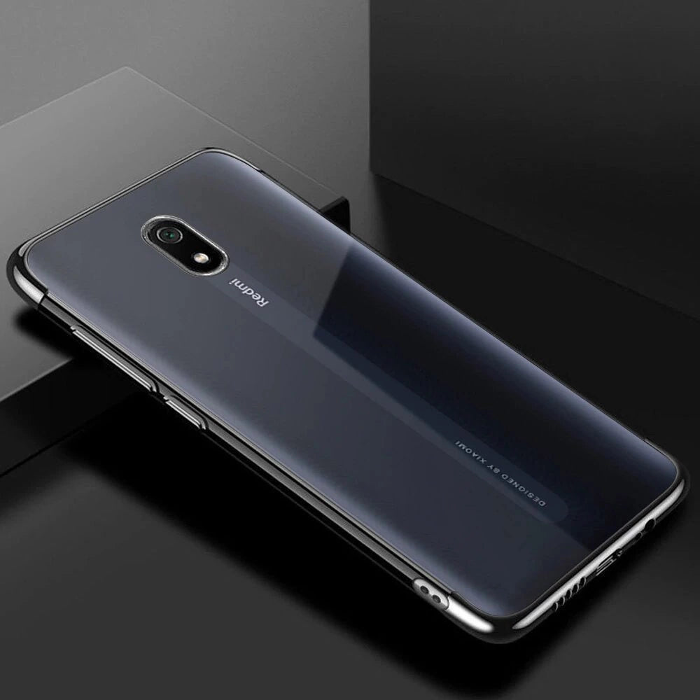 Clear Color Case Gel TPU Galvaniseret ramme Cover til Xiaomi Redmi 8A sort