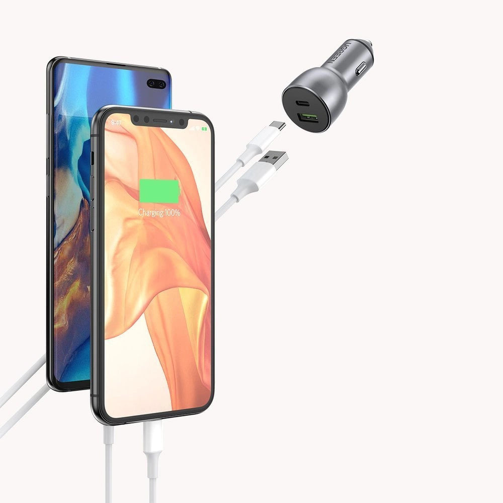 Ugreen Car Charger USB / USB Type C Quick Charge 3.0 Power Delivery 36W 3A Grå (CD213 60980)