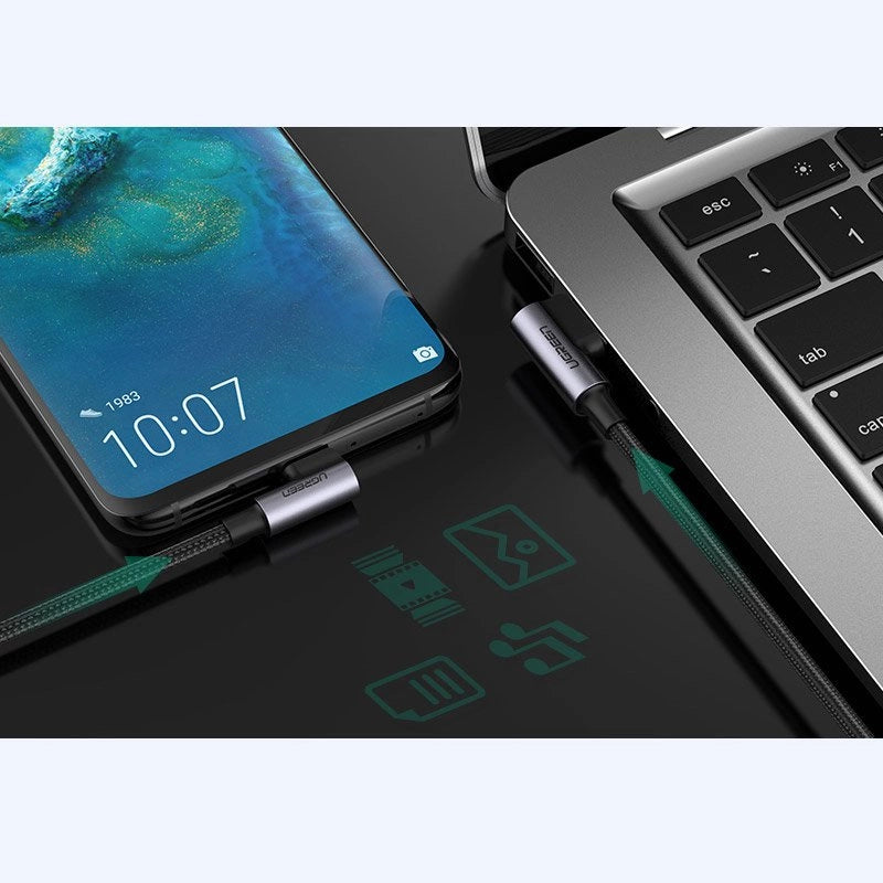 Grønne vinklede USB - USB Type C Quick Charge 3.0 QC3.0 3 A 2 m grå (US176 20857)