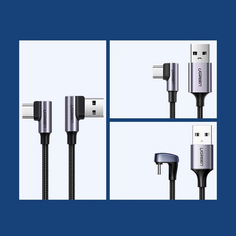 Grønne vinklede USB - USB Type C Quick Charge 3.0 QC3.0 3 A 2 m grå (US176 20857)