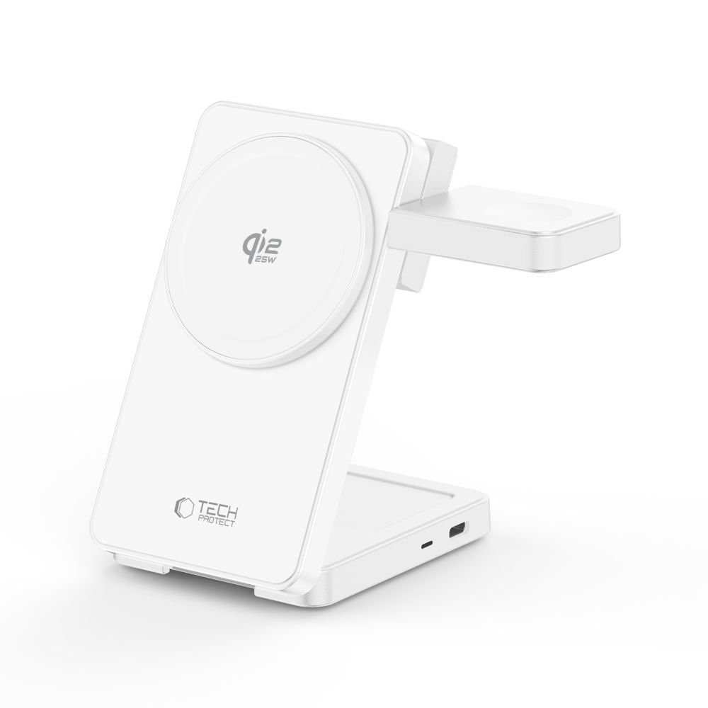 Tech Protect A56 3 I 1 Magnetisk Magsafe Trådløs Oplader 25 W Qi2.2 Hvid