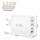 Tech Protect Nc120 W Gan 4 Port Netværksopladder Pd 120 W / Qc3.0 Hvid