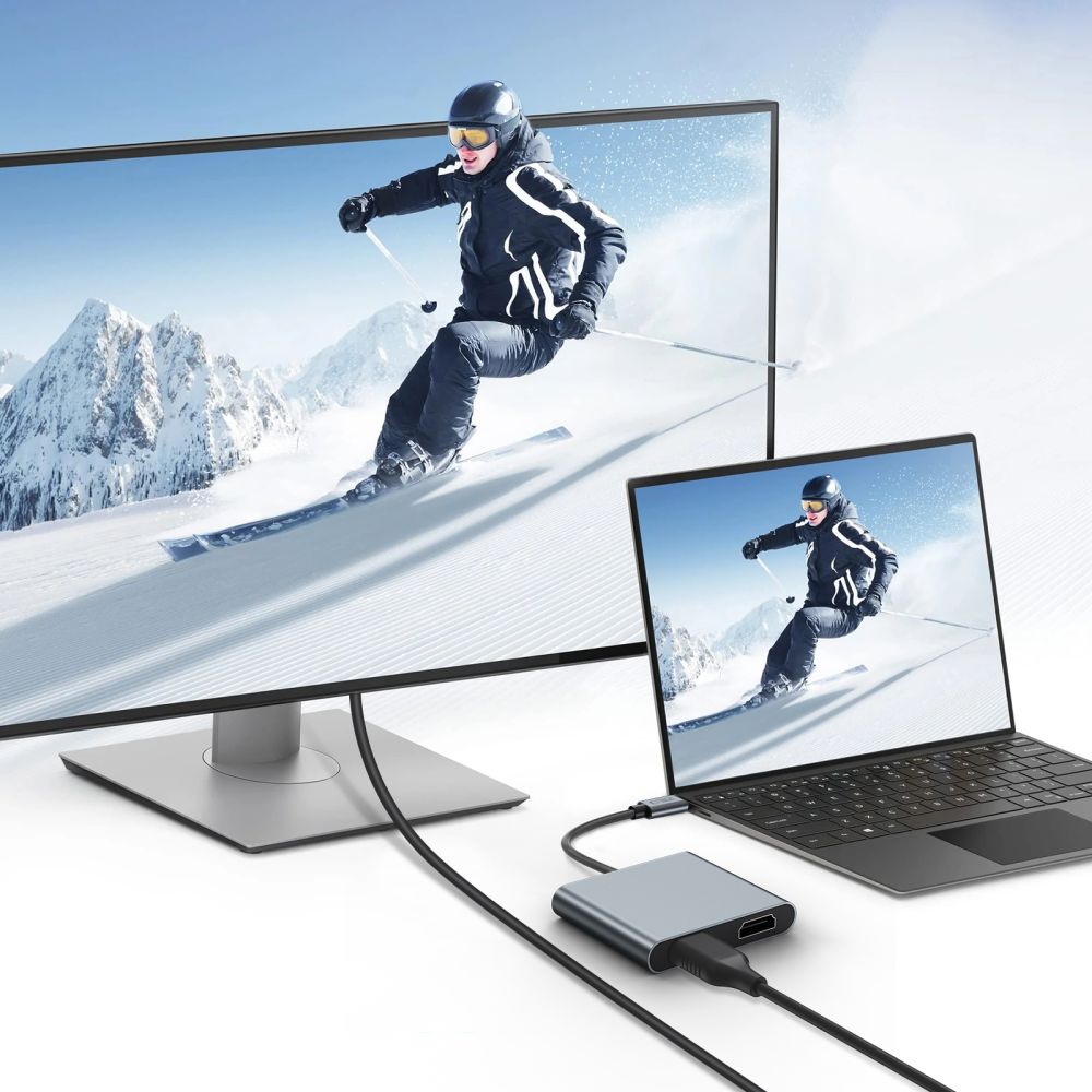 Tech Protect Hb08 Hub Adapter 4 I 1 Type C + Usb 2.0 + 2 X Hdmi 4 K 60 Hz Spacegrå
