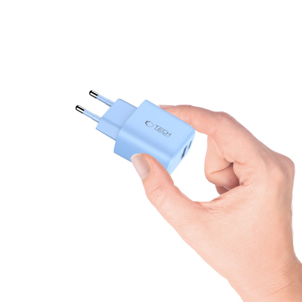 Tech Protect Nca20 2 Port Netværksopladder Pd 20 W / Qc3.0 Babyblå