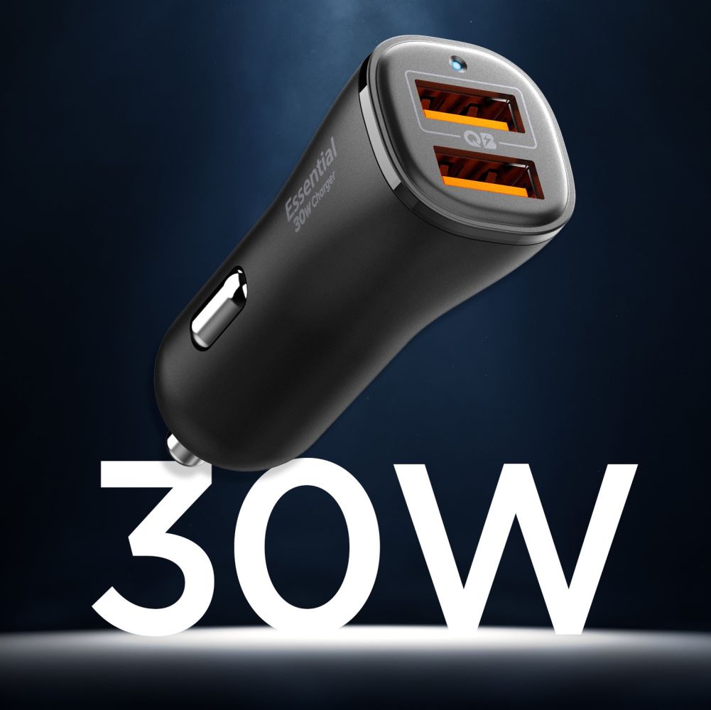 Spigen Essential Ev302 2 Ports Biloplader 30 W Sort