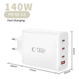 Tech Protect Nc140 W Gan 4 Port Netværksopladder Pd 140 W / Qc3.0 Hvid
