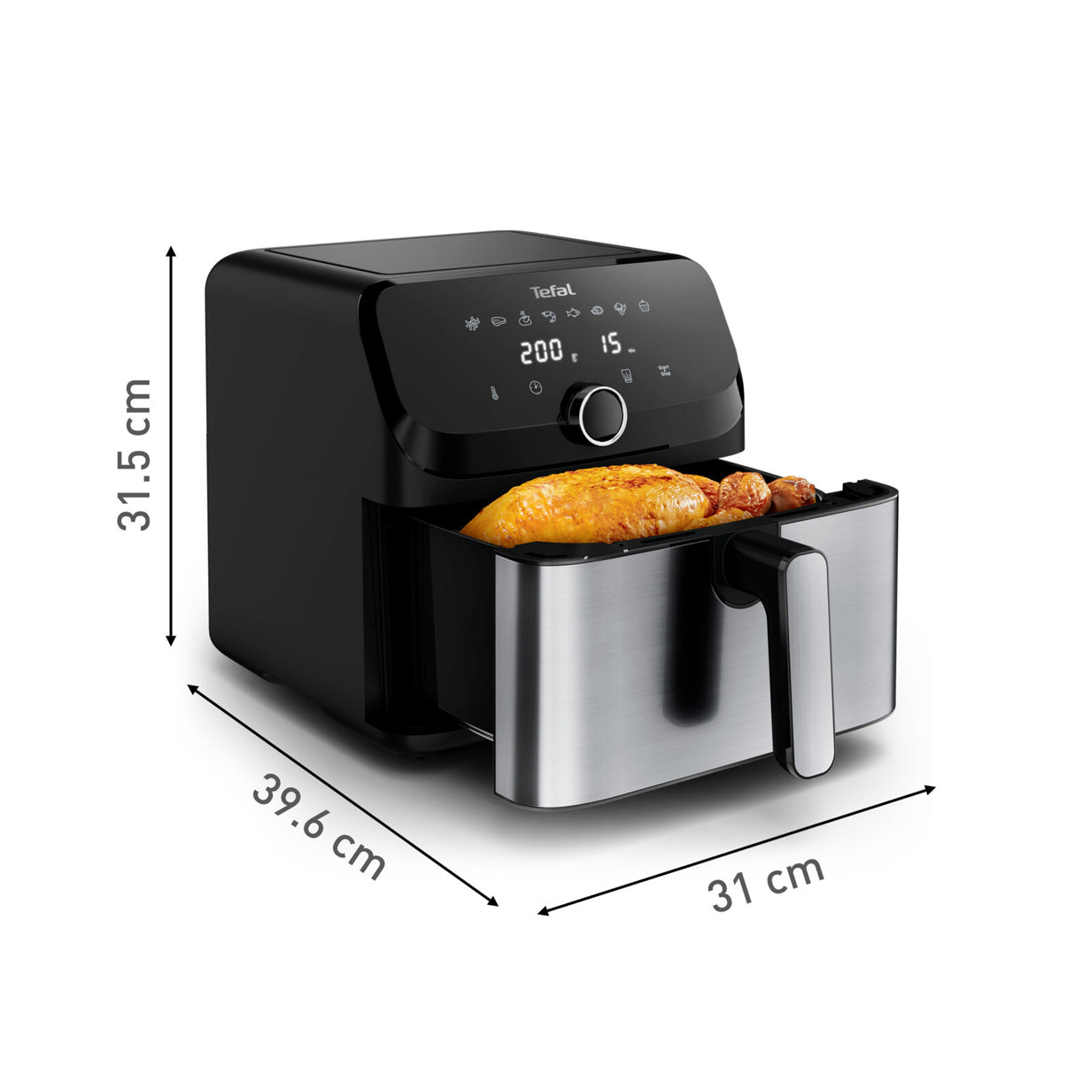 Tefal Easy Fry Mega EY855D10 frituregryde Enkelt 7,5 L Enkeltstående 2020 W Varmluftsteger Sort, Rustfrit stål