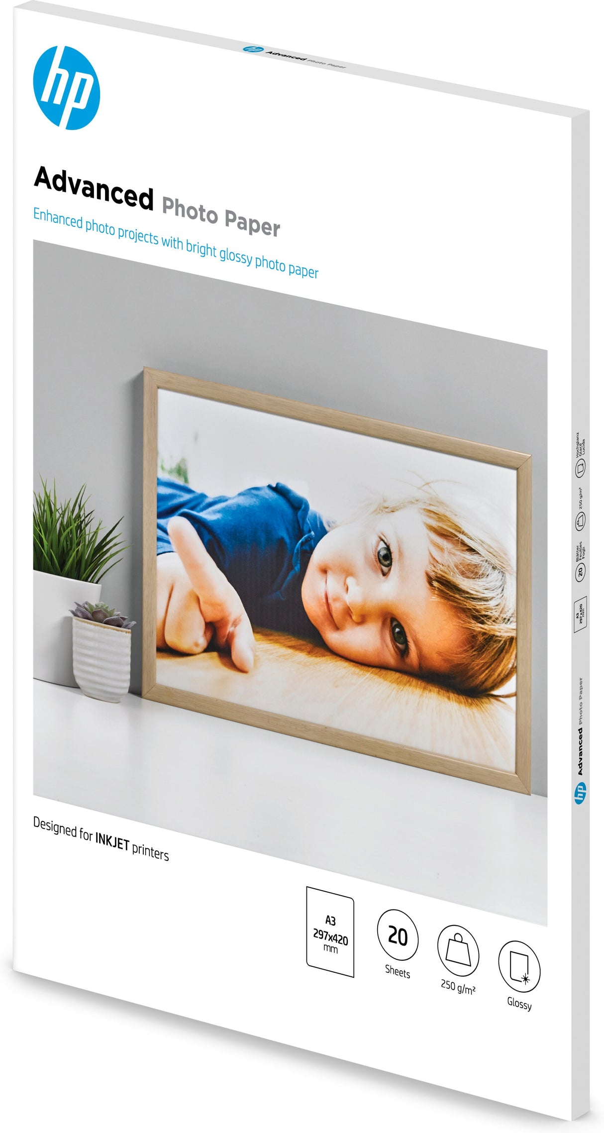 HP Advanced-fotopapir, blankt, 250 g/m2, A3 (297 x 420 mm), 20 ark