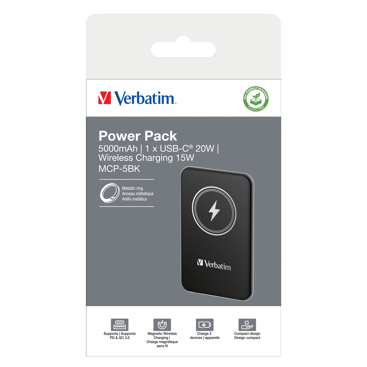 Verbatim Charge 'n' Go Lithium polymer (LiPo) 5000 mAh Trådløs opladning Sort