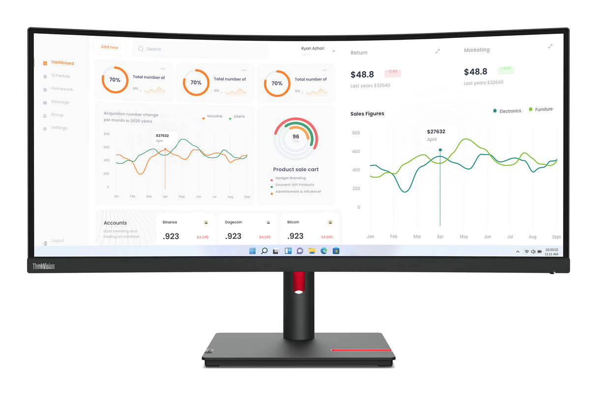 Lenovo ThinkVision T34w-30 LED display 86,4 cm (34") 3440 x 1440 pixel Wide Quad HD Sort