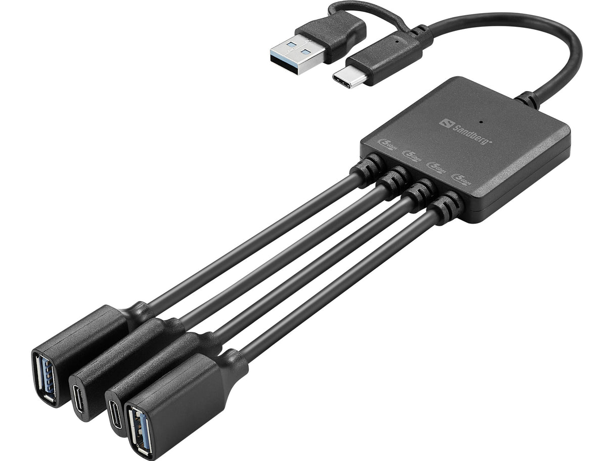Sandberg 136-81 interface hub USB 3.2 Gen 1 (3.1 Gen 1) Type-A + Type-C 5000 Mbit/s Sort
