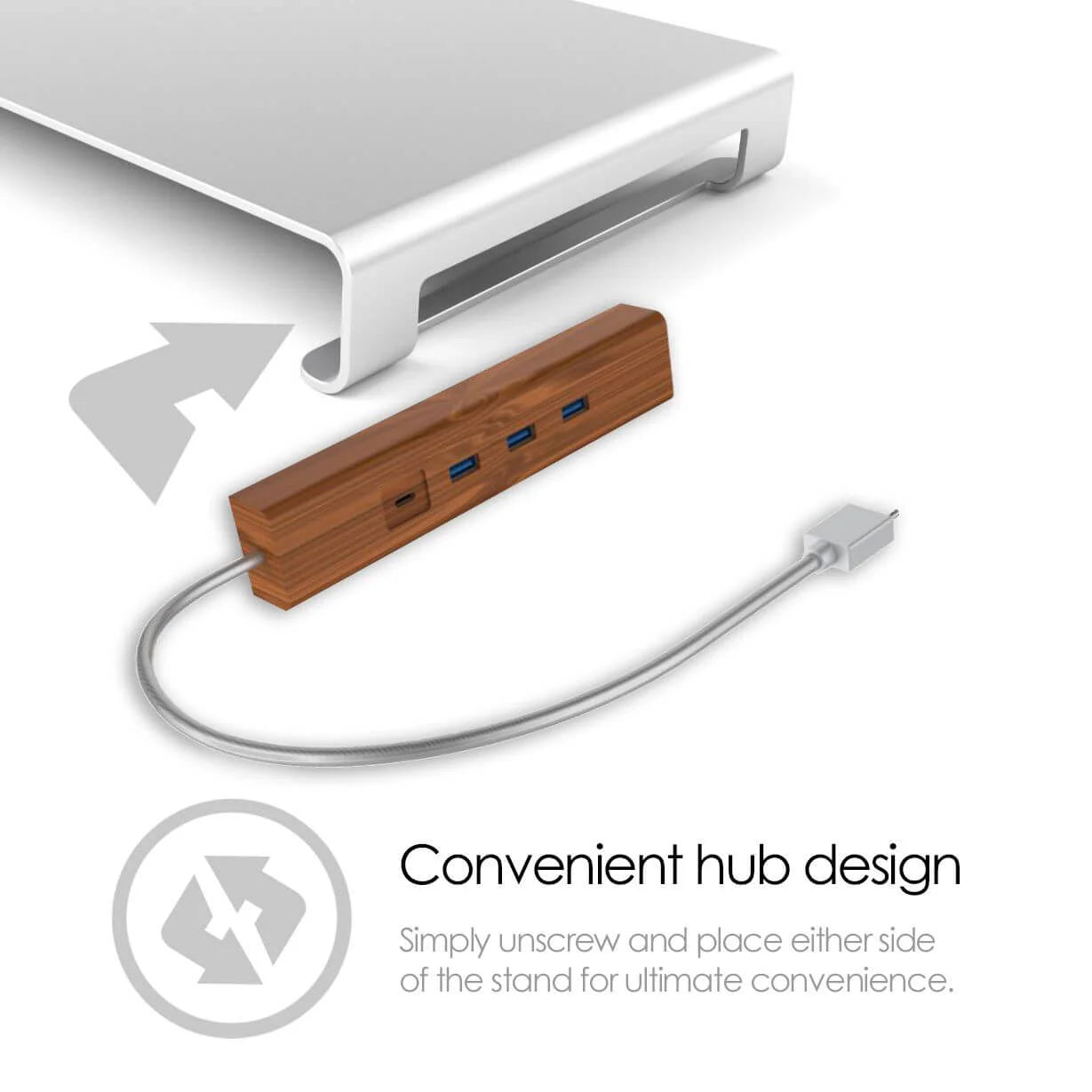 Laptop/Monitor Stander Universal 3x USB-A, 1x Type-C, Sølv