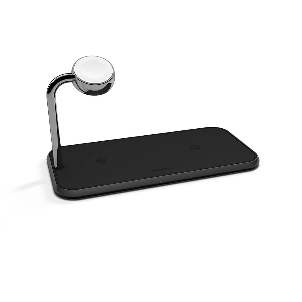 Zens Triple Alu. Lader Qi Trådløs 220 V Sort 2x10 W Med Apple Watch Lader (Apple Qc 7,5 W)