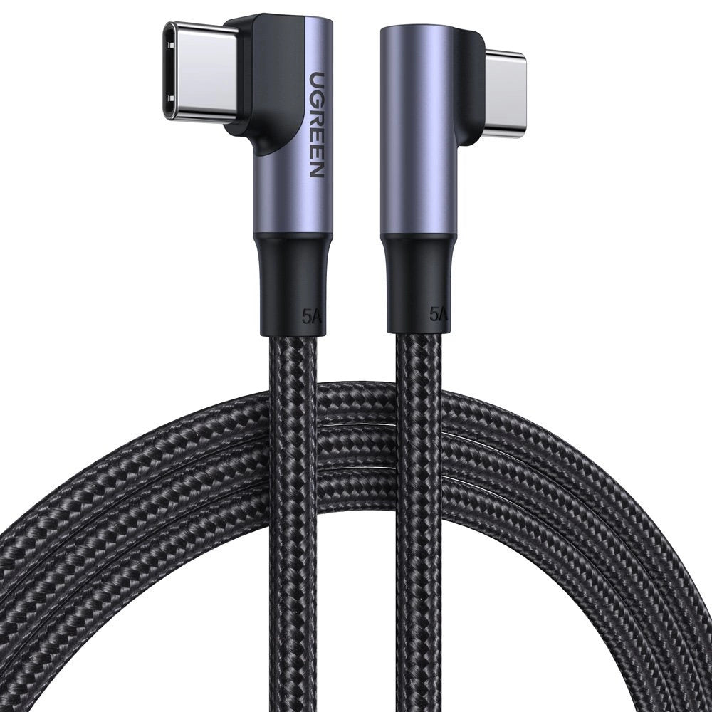 Ugreen US335 70698 vinklet USB-C - USB-C PD QC FCP kabel 100W 5A 480Mb/s 2m - sort