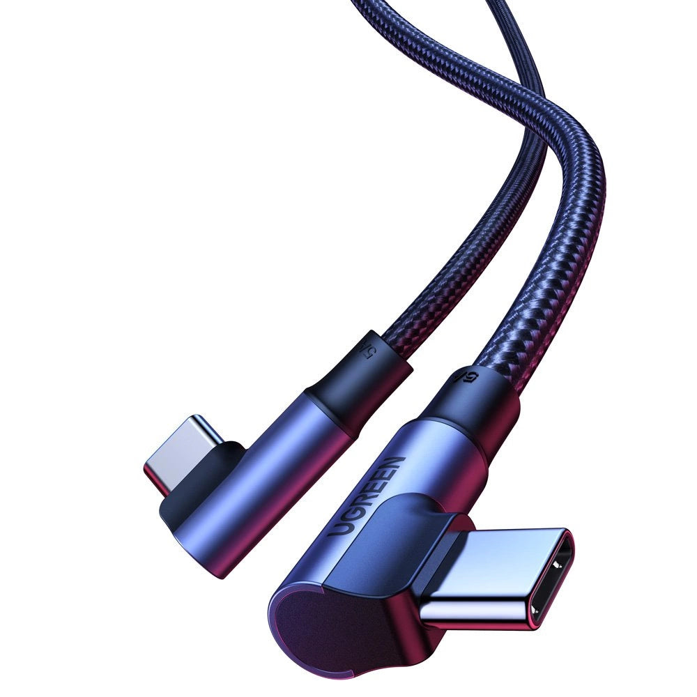 Ugreen US335 70698 vinklet USB-C - USB-C PD QC FCP kabel 100W 5A 480Mb/s 2m - sort
