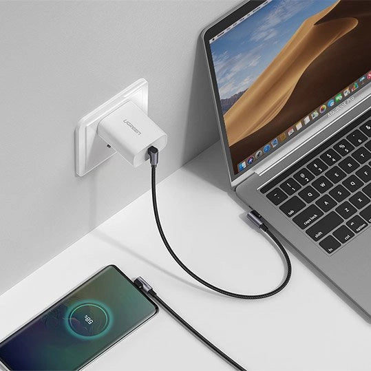 Ugreen US323 vinklet USB-C - USB-C PD QC SCP 3A 480Mb/s kabel 1m - grå