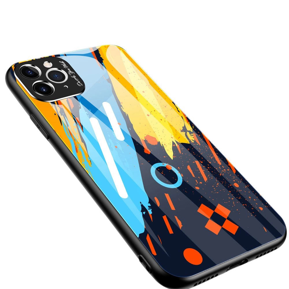 Farvet glaskasse holdbart cover med hærdet glas bagsiden og kamera cover iPhone 11 Pro Max mønster 1
