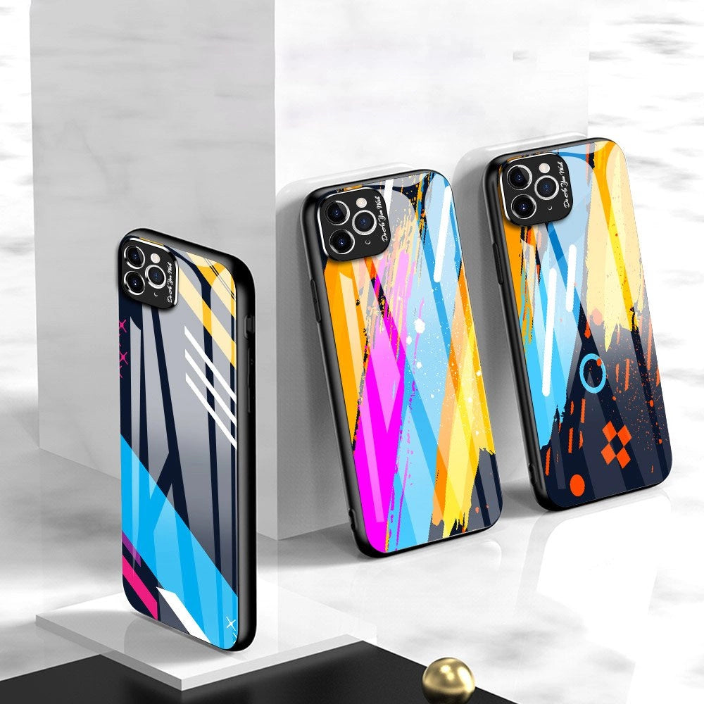 Farvet glaskasse holdbart cover med hærdet glas bagsiden og kamera cover iPhone 11 Pro Max mønster 1