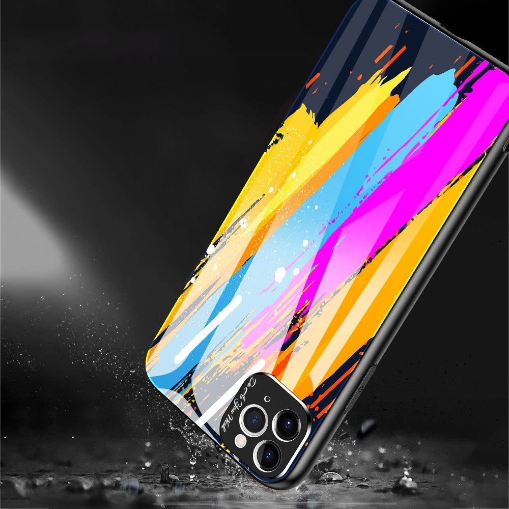 Farvet glaskasse holdbart cover med hærdet glas bagsiden og kamera cover iPhone 11 Pro Max mønster 1