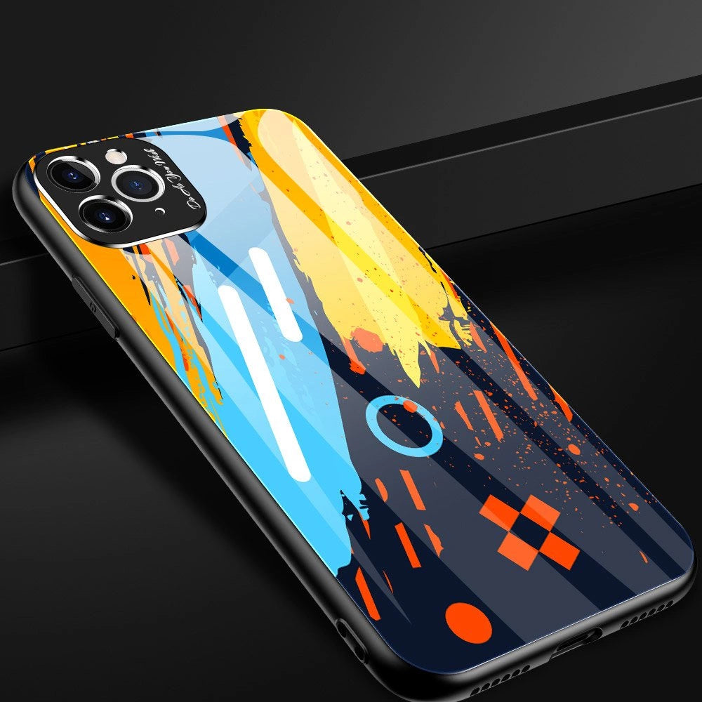 Farvet glaskasse holdbart cover med hærdet glas bagsiden og kamera cover iPhone 11 Pro Max mønster 1