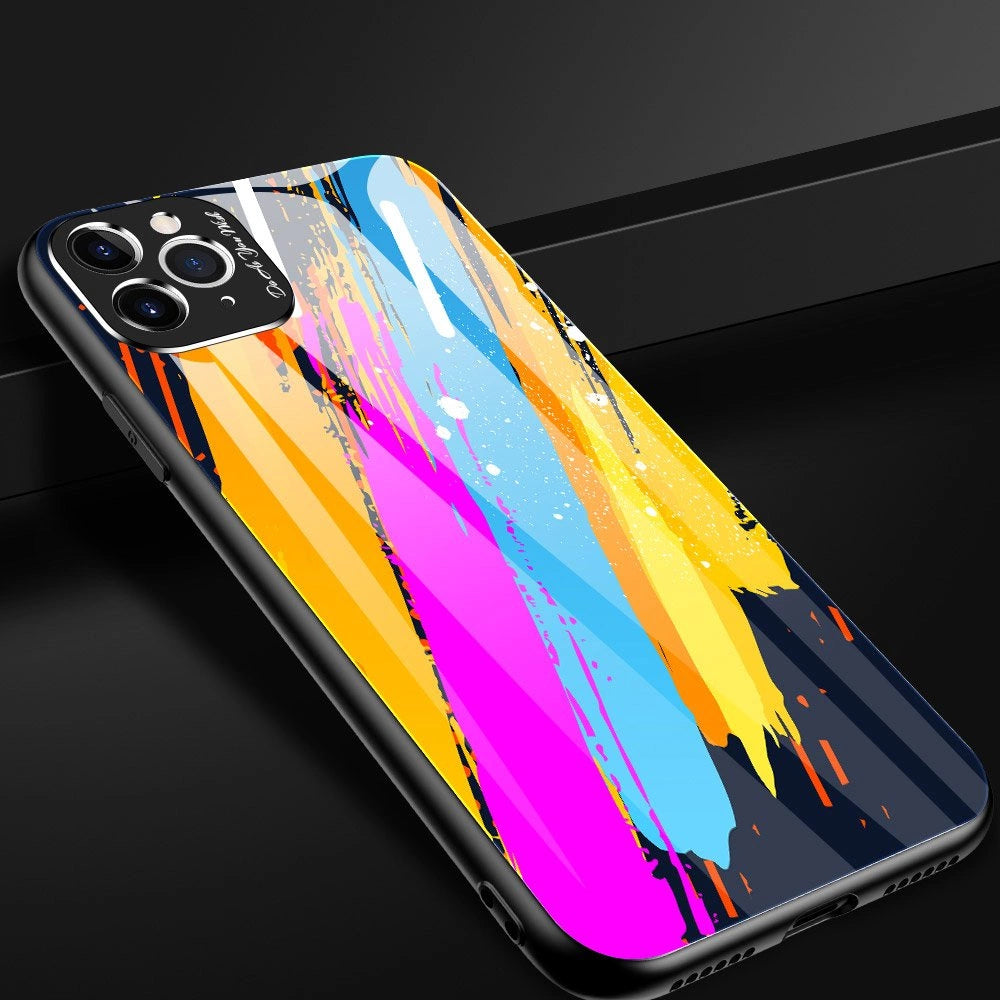 Farvet glaskasse holdbart cover med hærdet glas bagsiden og kamera cover iPhone 11 Pro Max mønster 1