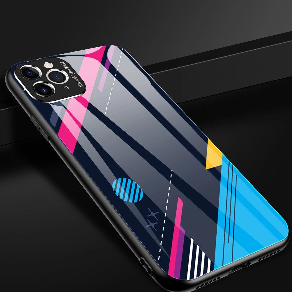 Farvet glaskasse holdbart cover med hærdet glas bagsiden og kamera cover iPhone 11 Pro Max mønster 1