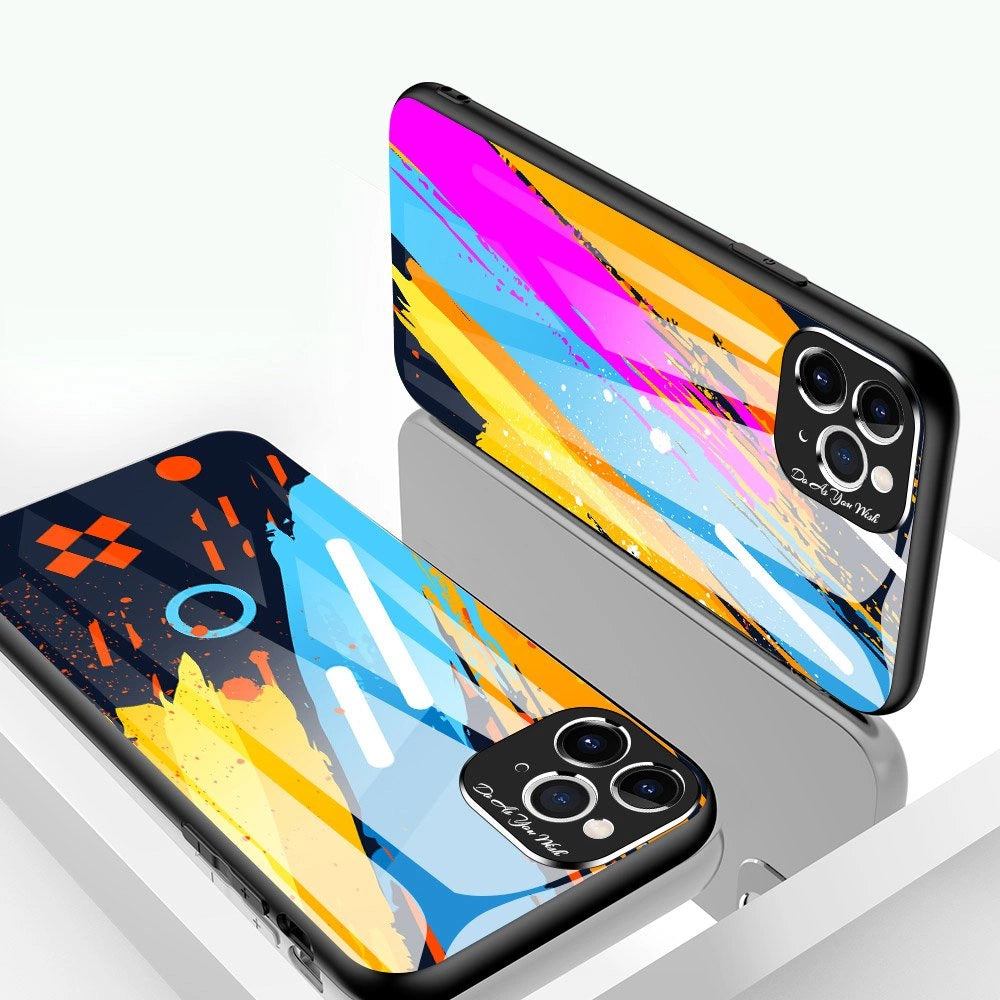 Farvet glaskasse holdbart cover med hærdet glas bagsiden og kamera cover iPhone 11 Pro Max mønster 1