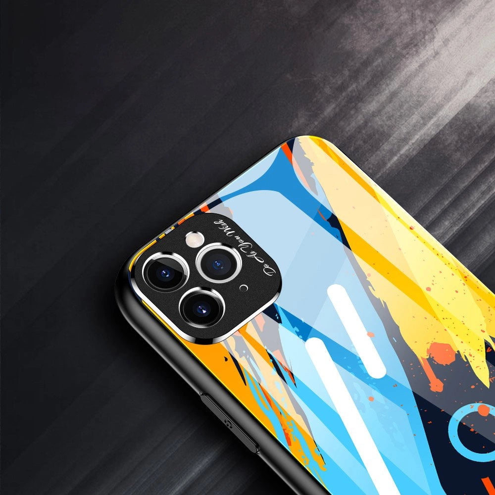 Farvet glaskasse holdbart cover med hærdet glas bagsiden og kamera cover iPhone 11 Pro Max mønster 1