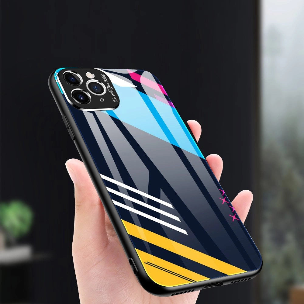 Farvet glaskasse holdbart cover med hærdet glas bagsiden og kamera cover iPhone 11 Pro Max mønster 1