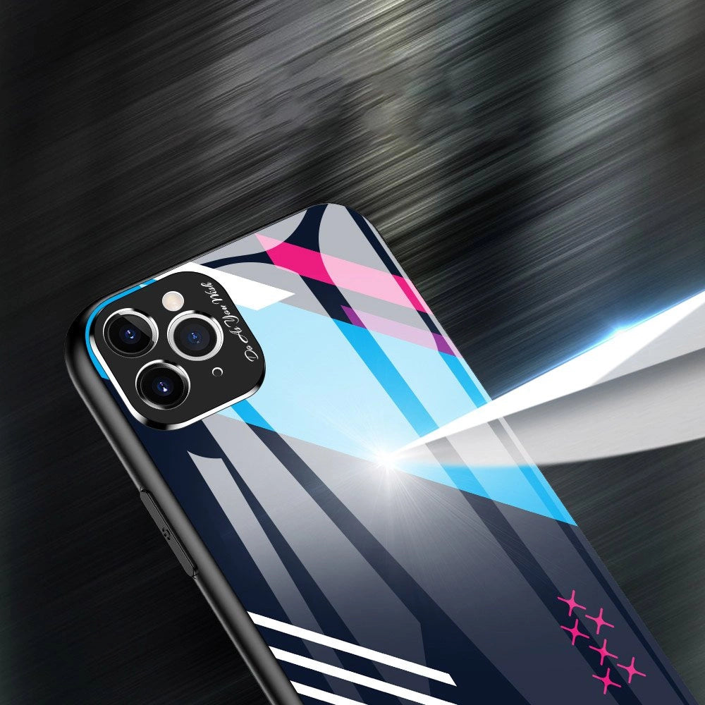 Farvet glaskasse holdbart cover med hærdet glas bagsiden og kamera cover iPhone 11 Pro Max mønster 1