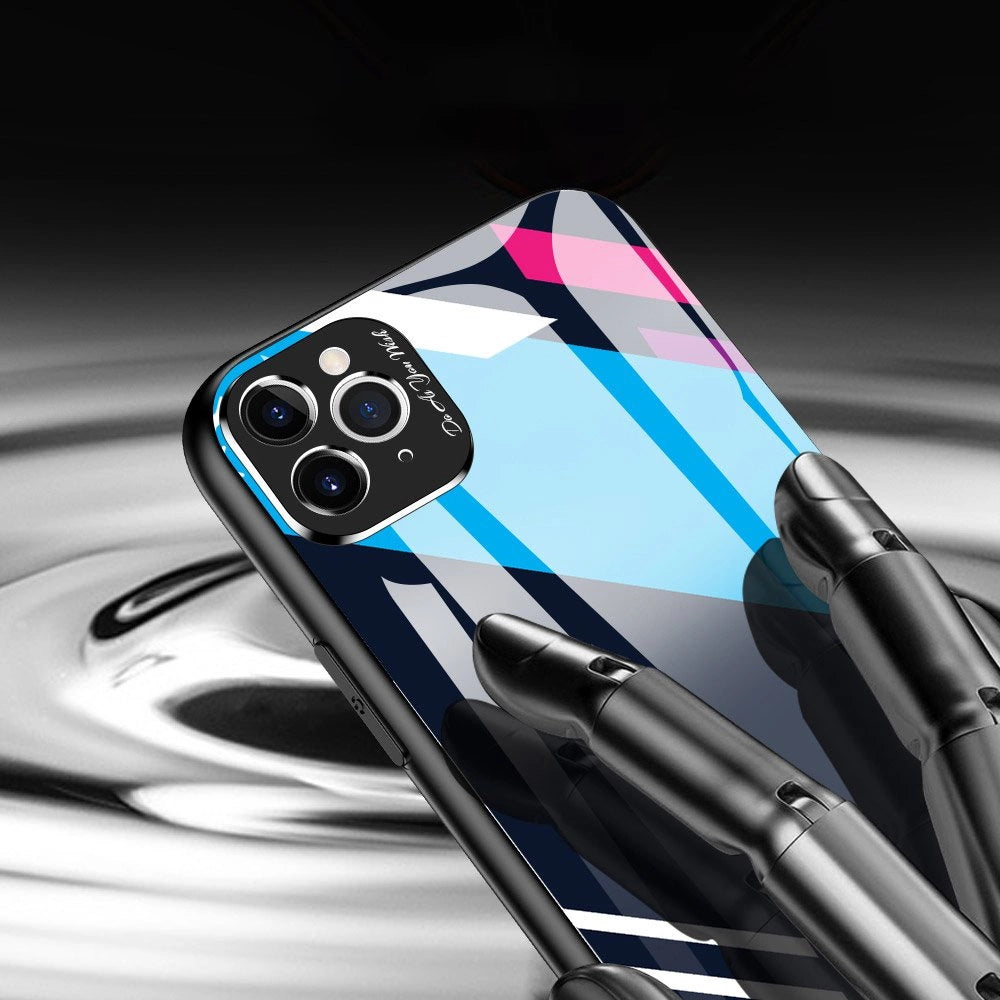 Farvet glaskasse holdbart cover med hærdet glas bagsiden og kamera cover iPhone 11 Pro Max mønster 1
