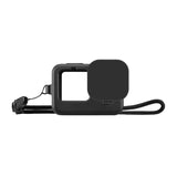 Puluz Silicone Case til GoPro HERO12, HERO11, HERO10 og HERO9 sort med objektivdæksel og rem (sort)