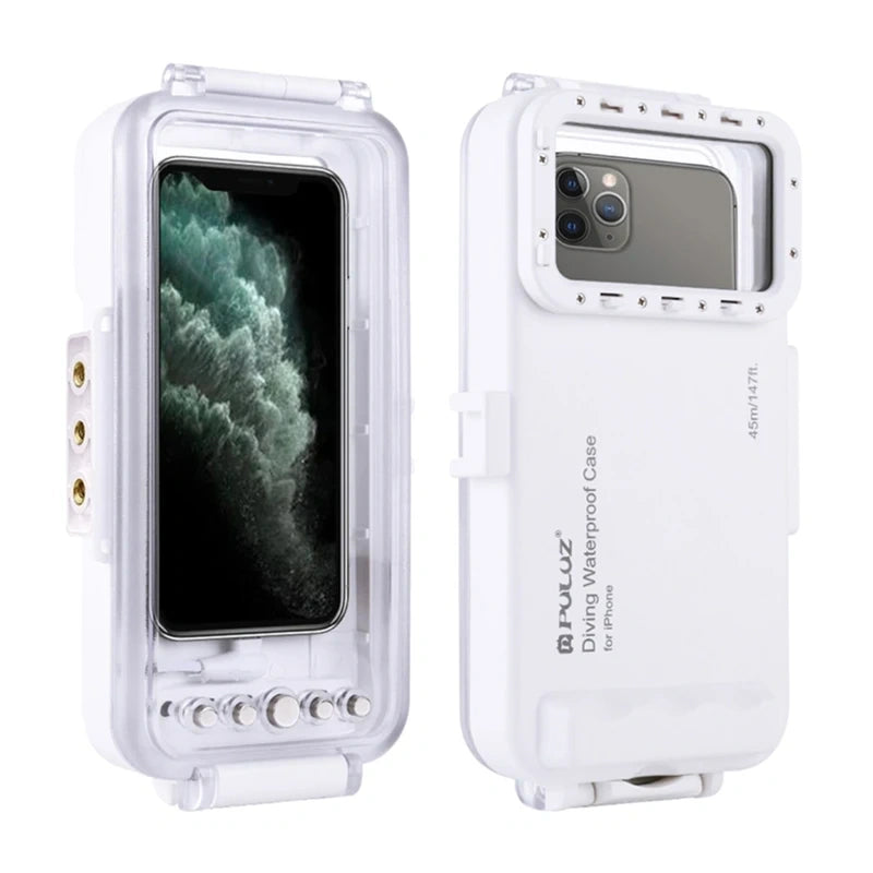 Puluz Waterproof Case (45m) til iPhone: Til undervandsbilleder og -videoer (hvid)