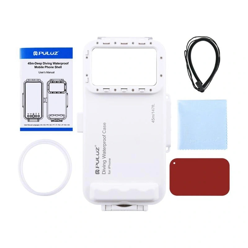Puluz Waterproof Case (45m) til iPhone: Til undervandsbilleder og -videoer (hvid)