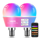 LEPRO BP1-2 E14 LED-pære med Bluetooth og Wi-Fi, 470 lm, 2-pakke