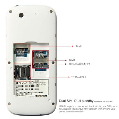 iPro I3185 2 2G mobiltelefon med knapper hvid-sort