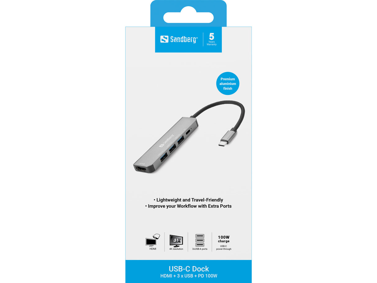 Sandberg USB-C Dock HDMI+3xUSB+PD 100W